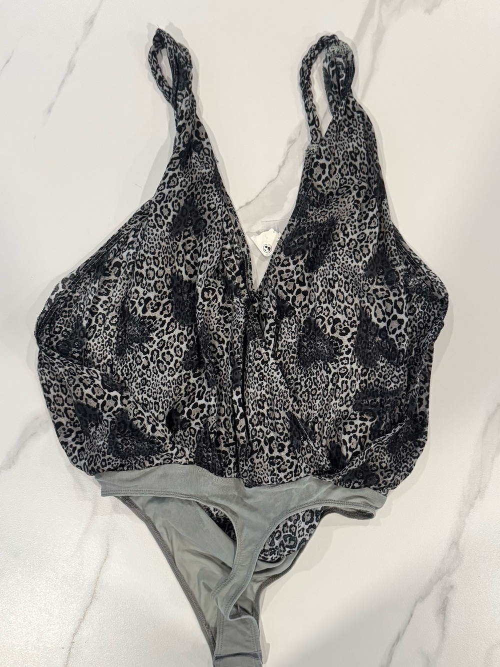 Free People Gray and Black Leopard-Print Bodysuit